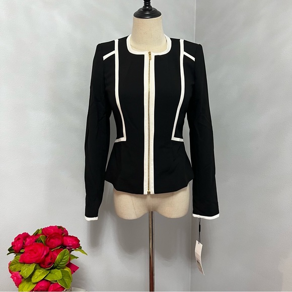 Calvin Klein Long Sleeves Jacket/ Blazer W/ Cream Piped Details - Duplicate - Picture 1 of 14